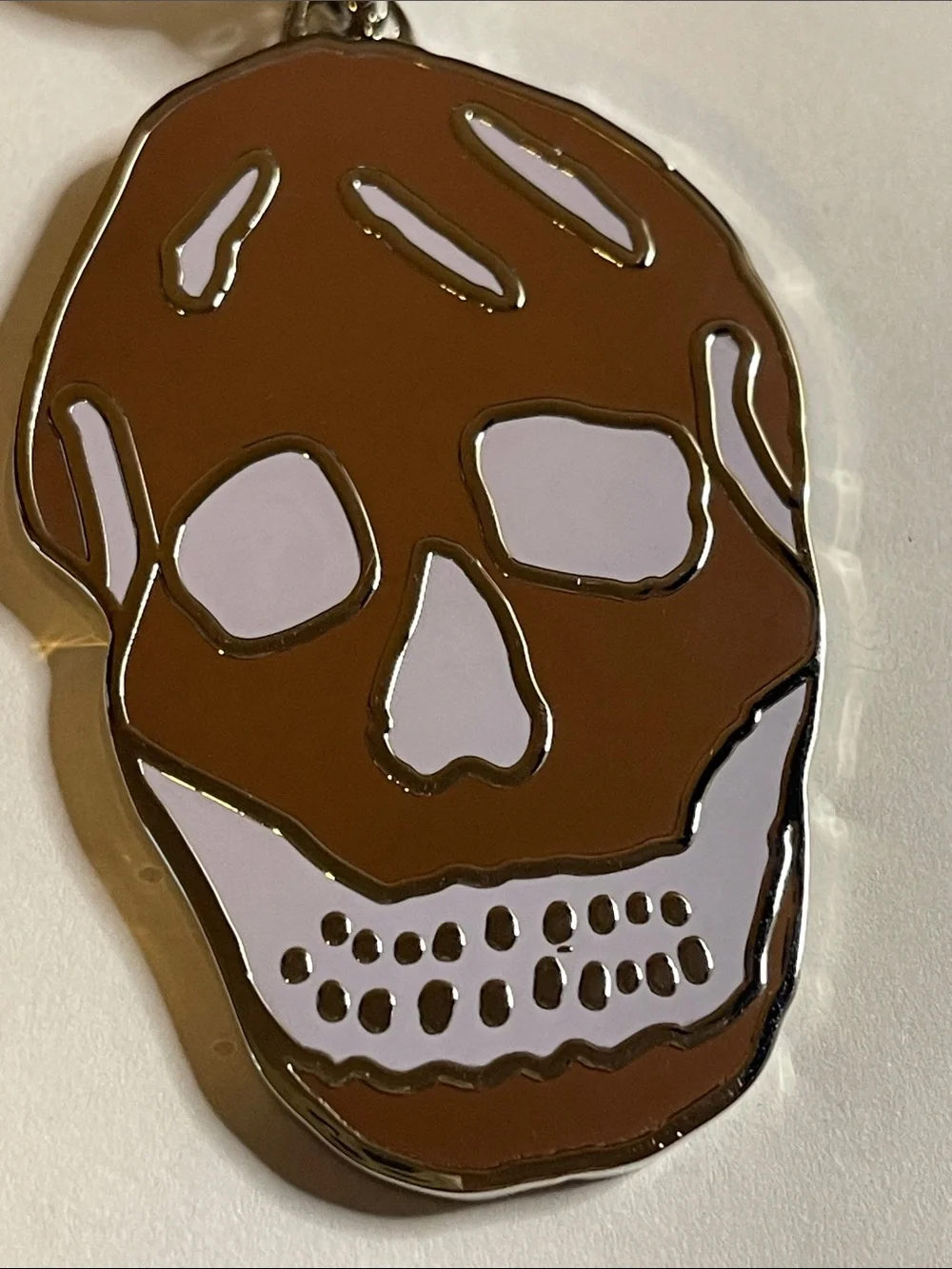 Alexander McQueen Brown/Lavender Skull Keychain with Silver Hardware